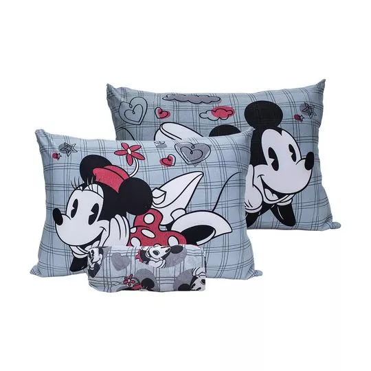 Jogo De Cama Simples Mickey & Minnie® Casal- Cinza & Preto- 3Pçs- Portallar