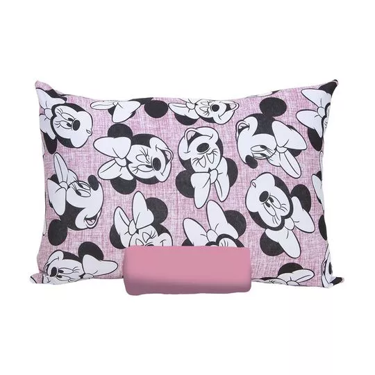 Jogo De Cama Simples Minnie® Solteiro- Rosa & Branco- 2Pçs- Portallar