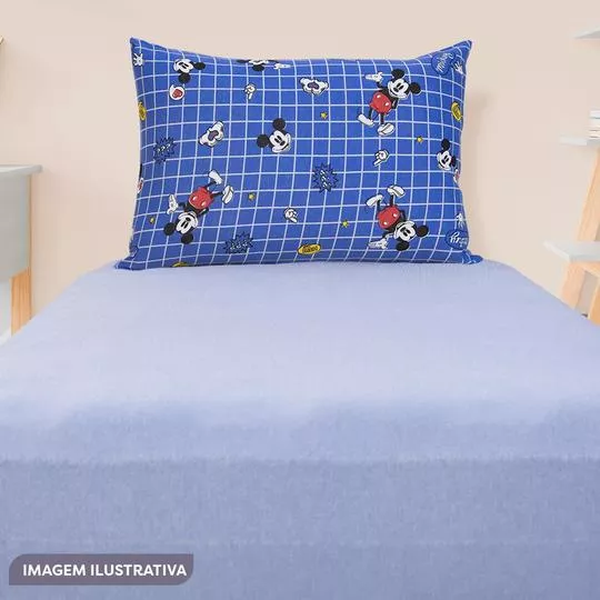 Jogo De Cama Simples Disney® Mickey® Casal- Azul Claro & Azul- 3Pçs- Portallar