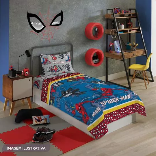 Jogo De Cama Spider Man® Solteiro- Azul & Vermelho- 2Pçs- Lepper