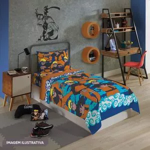 Jogo De Cama Naruto® Solteiro<BR>- Azul & Laranja<BR>- 2Pçs<BR>- Lepper