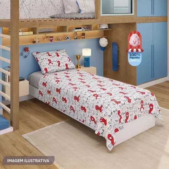 Jogo De Cama Simples Spider Man® Solteiro- Off White & Vermelho- 3Pçs- Lepper