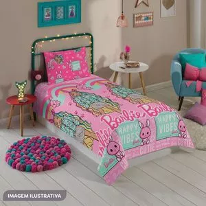 Jogo De Cama Barbie® Solteiro<BR>- Rosa & Verde Água<BR>- 2Pçs<BR>- Lepper