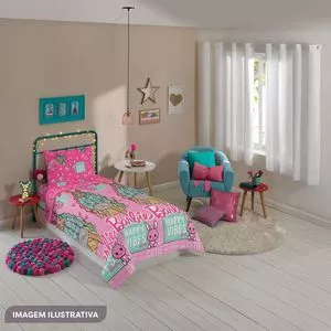 Jogo De Cama Barbie® Solteiro<BR>- Rosa & Verde Água<BR>- 3Pçs<BR>- Lepper