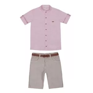 Conjunto De Camisa & Bermuda<BR>- Rosa & Bege<BR>- Paraíso