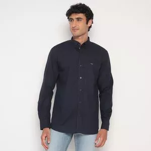 Camisa Regular Fit Com Bolso<BR>- Azul Marinho