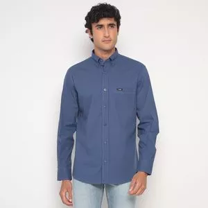 Camisa Regular Fit Com Bolso<BR>- Azul