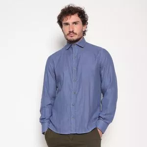 Camisa Regular Fit Lisa<BR>- Azul