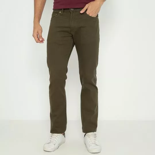 Calça Reta Em Sarja- Verde Militar