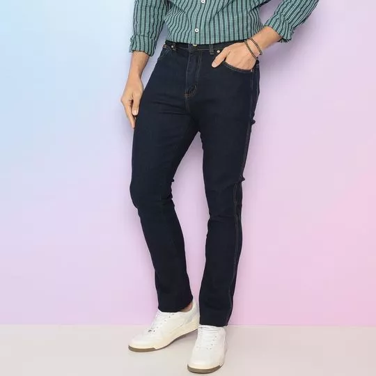 Calça Jeans Skinny Com Recortes- Azul Marinho