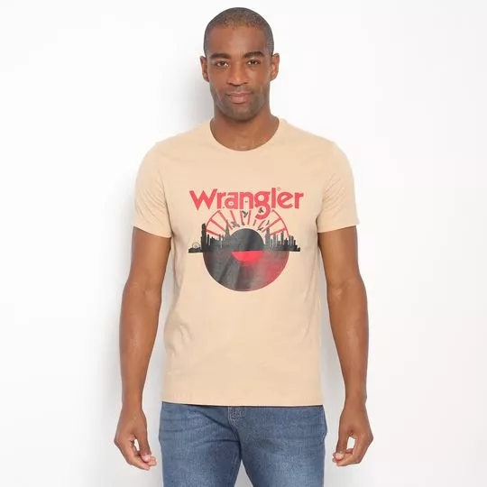 Camiseta Wrangler®- Bege Claro & Vermelha