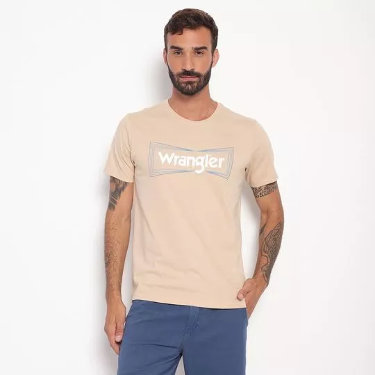 Camiseta Com Logo- Bege & Branca