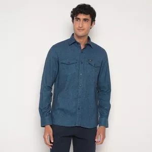 Camisa Regular Fit Flanelada<BR>- Azul Escuro