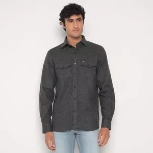 Camisa Regular Fit Flanelada<BR>- Cinza Escuro