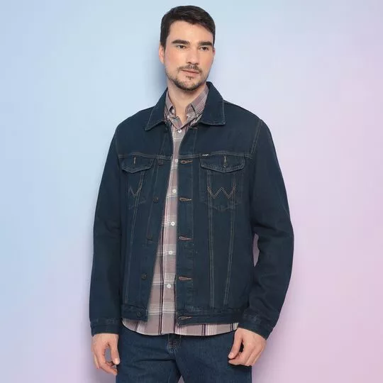 Jaqueta Jeans Com Recortes- Azul Marinho