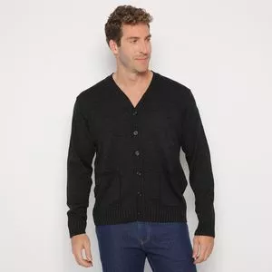 Cardigan Em Tricô<BR>- Preto