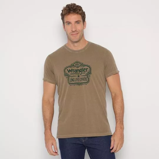 Camiseta Live Cowboys- Bege & Verde Escuro