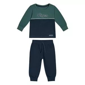 Conjunto De Blusão Players & Calça Jogger<BR>- Verde Água & Azul Marinho