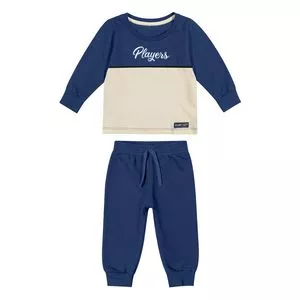 Conjunto De Blusão Players & Calça Jogger<BR>- Azul Escuro & Off White