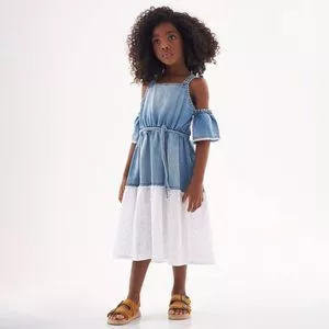 Vestido Jeans Com Laise<BR>- Azul & Branco<BR>- Up Baby