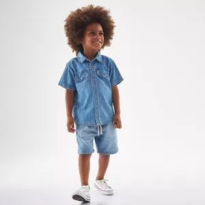 Camisa Jeans Com Bolsos<BR>- Azul<BR>- Up Baby & Up Kids