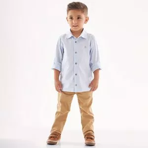 Camisa Com Bordado<BR>- Azul Claro & Bege<BR>- Up Baby<BR>- Up Baby & Up Kids