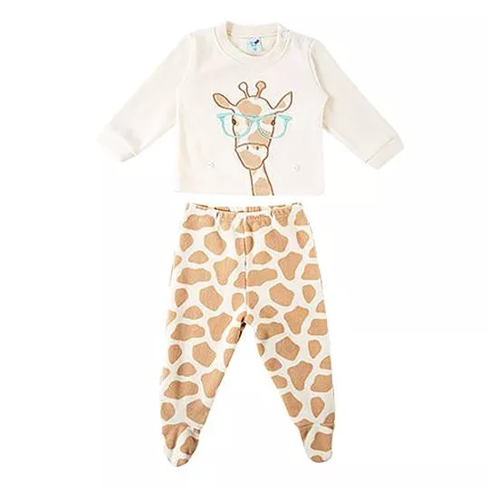 Pijama Girafa- Off White & Laranja Escuro