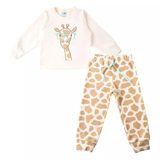 Pijama Girafa- Off White & Marrom Claro