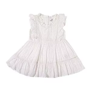 Vestido Em Laise Com Babados<BR>- Branco