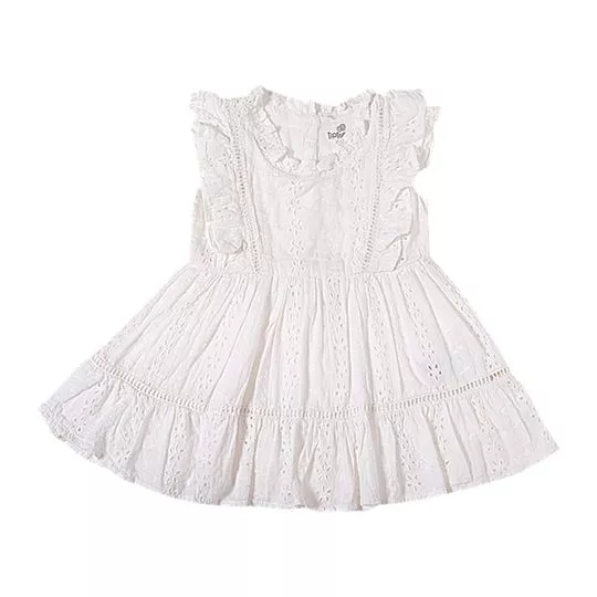 Vestido Em Laise Com Babados- Branco