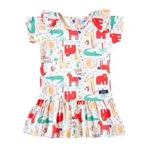 Vestido Animaizinhos Com Babados<BR>- Off White & Vermelho