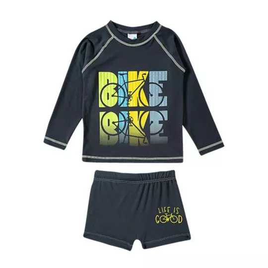 Conjunto De Camiseta & Sungão Bike- Preto & Amarelo