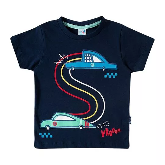 Camiseta Carros- Azul Marinho & Amarela