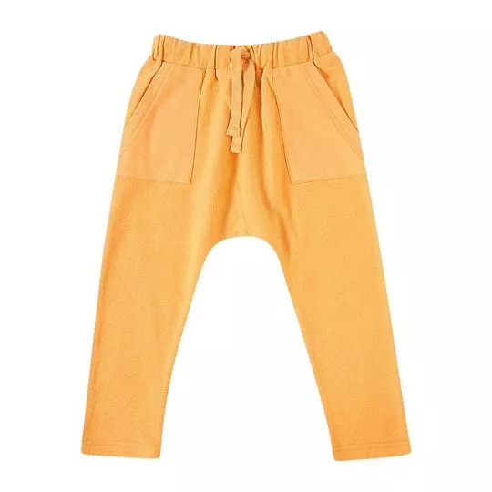 Calça Reta Com Bolsos- Amarelo Escuro