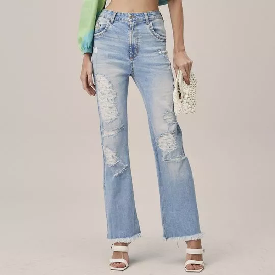 Calça Jeans Flare Com Rasgos- Azul Claro- Lança Perfume