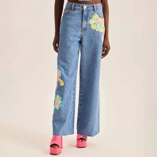 Calça Jeans Wide Leg- Azul- Lança Perfume