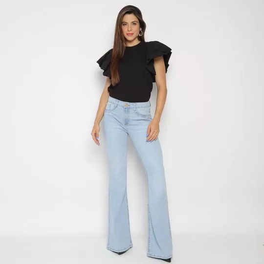 Calça Jeans Atena High Estonada- Azul Claro- Lança Perfume