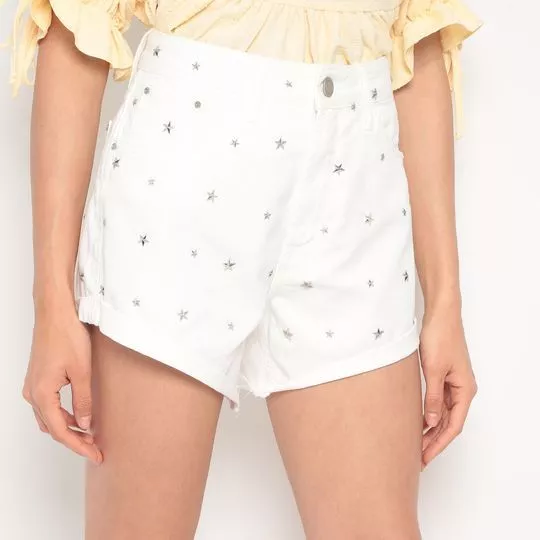 Short Estrelas Em Sarja- Branco- Lança Perfume