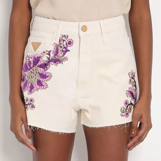 Short Floral- Off White & Roxo- Lança Perfume