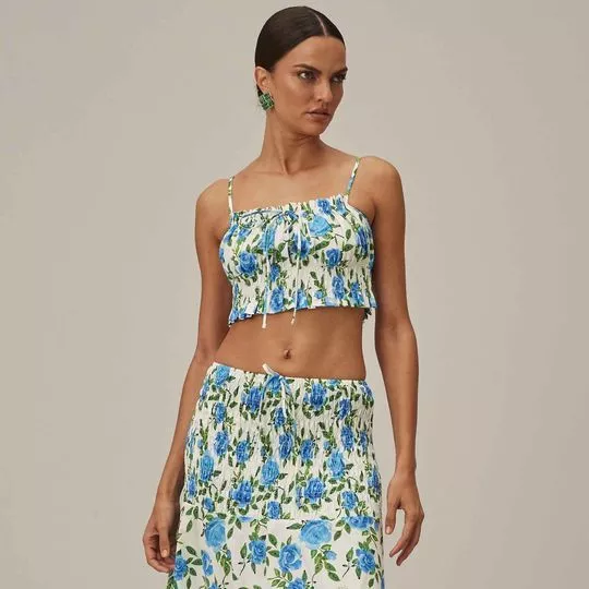 Cropped Floral- Off White & Azul- Lança Perfume