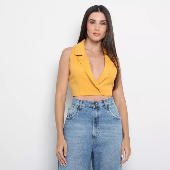 Cropped Com Transpasse- Amarelo Escuro- Lança Perfume