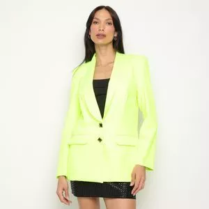 Blazer Alongado Com Recortes<BR>- Verde Limão<BR>- Lança Perfume