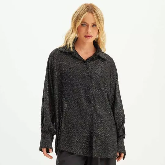 Camisa Oversized Texturizada- Preta- Lança Perfume