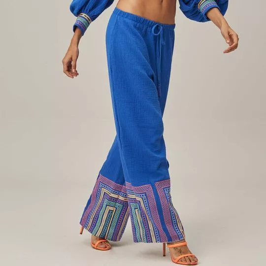 Calça Wide Leg Texturizada- Azul & Laranja- Lança Perfume