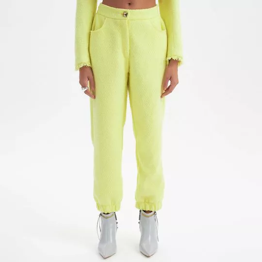 Calça Jogging Em Tweed- Amarelo Neon- Lança Perfume