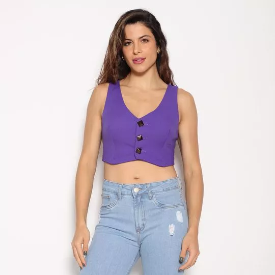 Colete Cropped Com Botões- Roxo- Lança Perfume