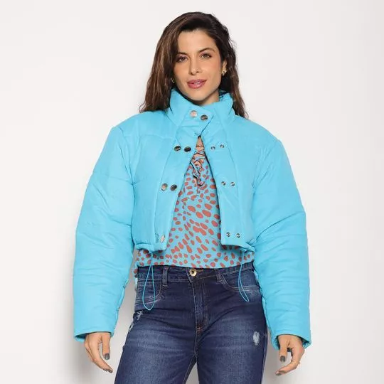 Jaqueta Cropped Puffer- Azul Claro- Lança Perfume