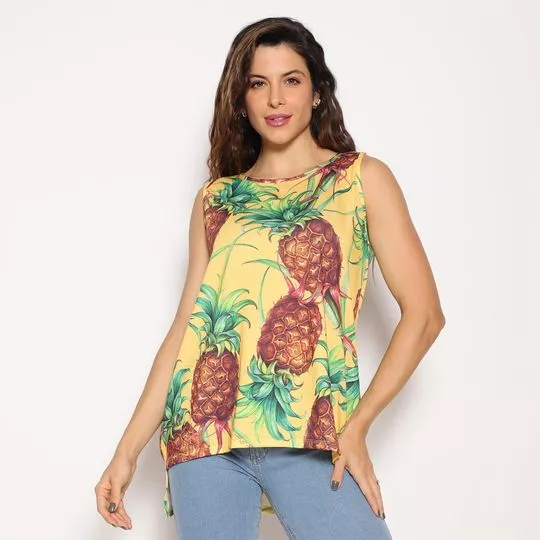 Blusa Alongada Abacaxis- Amarela & Laranja Escuro- Lança Perfume