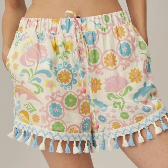 Short Com Amarração- Off White & Rosa- Lança Perfume