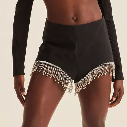 Short Com Strass- Preto- Lança Perfume